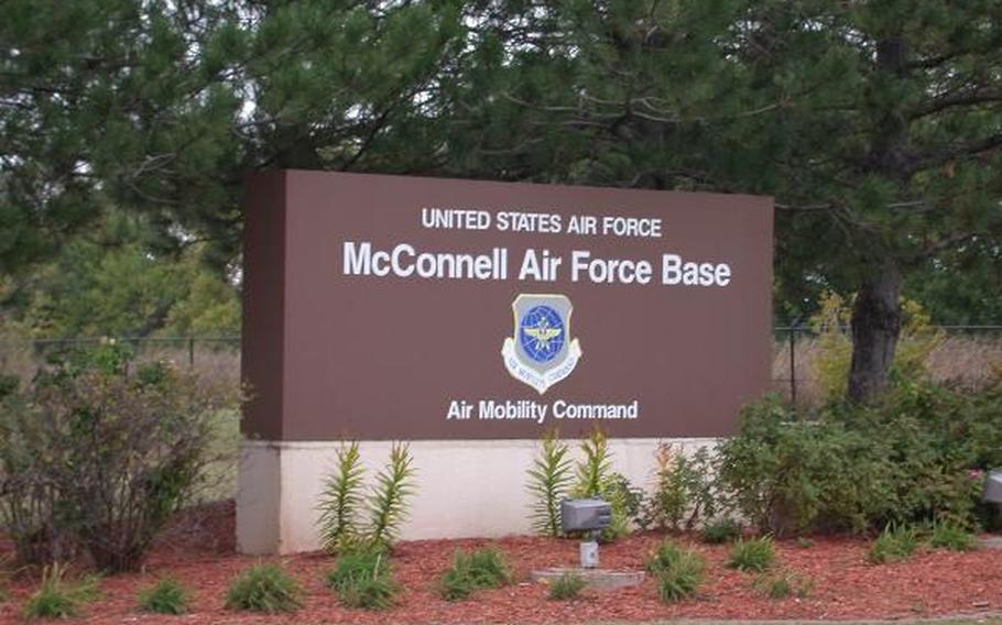 An airman at McConnell Air Force Base, Kan., was taken to a hospital for evaluation after lightning struck near him on Wednesday, according to a news release sent from the base.