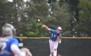 Wiesbaden's Jack Lehr pitches on Thursday, May 22, 2025, at the DODEA-Europe Division I baseball championships on Ramstein Air Base, Germany.