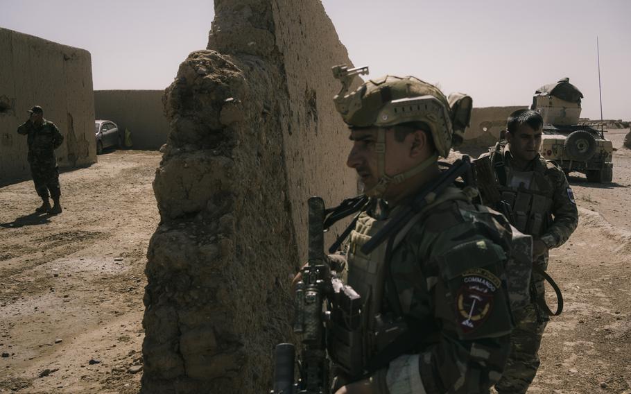 Afghan special forces on May 25, 2021, arrive at the Bolan Qala army outpost near the city of Lashkar Gah, where the fight against the Taliban has intensified. 