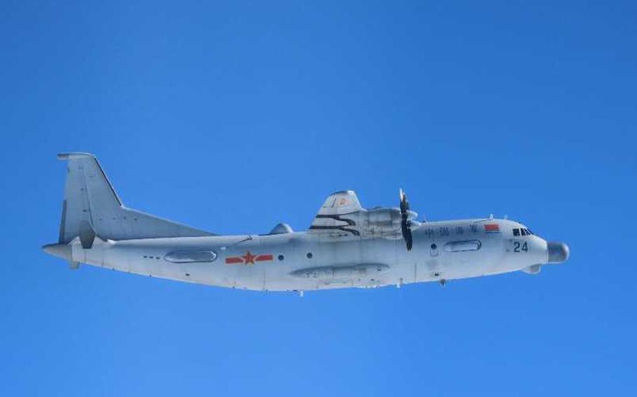 A Chinese Y-9 intelligence-gathering aircraft photographed near Okinawa, Japan, on Nov. 14, 2022.