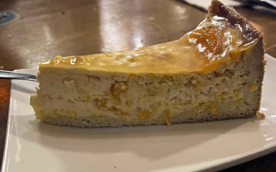 The mandarin cheesecake is one of the rotating desserts on the menu at XXL Restaurant Waldgeist Hofheim on March 18, 2024. 