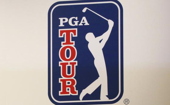 FILE - The PGA Tour logo is shown during a press conference in Tokyo, Nov. 20, 2018. The most disruptive year in golf ended Tuesday, June 6, 2023, when the PGA Tour and European tour agreed to a merger with Saudi Arabia's golf interests, creating a commercial operation designed to unify professional golf around the world. (AP Photo/Koji Sasahara, File)