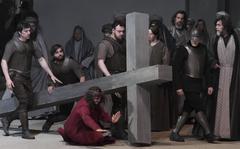 Rochus Rueckel as Jesus performs during the rehearsal of the 42nd Passion Play in Oberammergau, Germany, Wednesday, May 4, 2022. After a two-year delay due to the coronavirus, Germany’s famous Oberammergau Passion Play is opening soon. The play dates back to 1634, when Catholic residents of a small Bavarian village vowed to perform a play of the last days of Jesus Christ every 10 years, if only God would spare them of any further Black Death victims. 