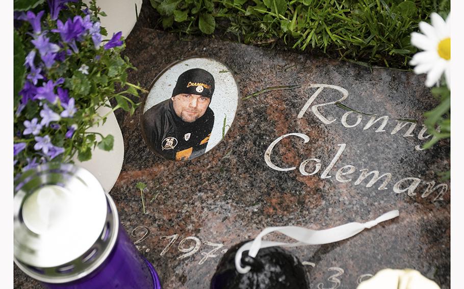 Ronny Coleman’s headstone, paid for with donations made by those at Kleber Kaserne in Kaiserslautern, Germany, was unveiled at a ceremony at a nearby cemetery on Friday, April 28, 2023. 