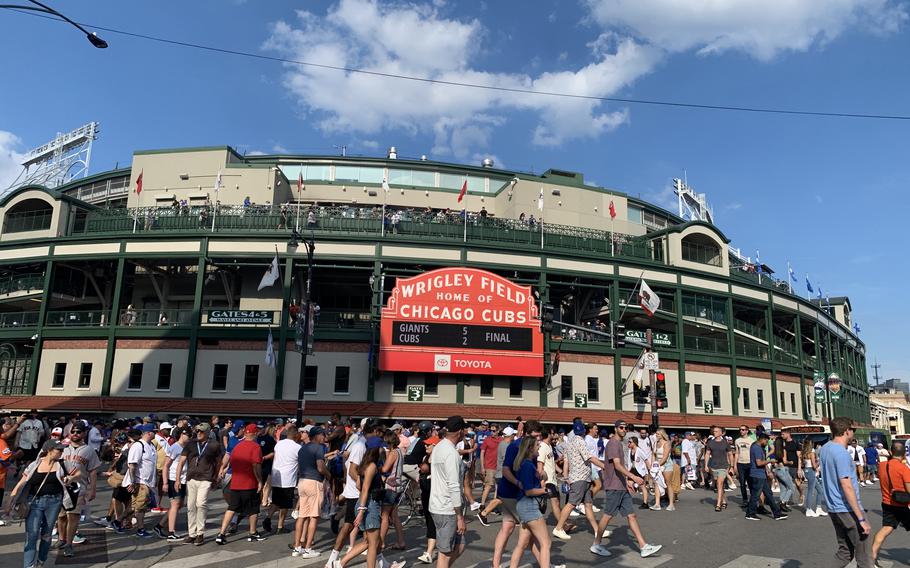 Cubs fans exit Wrigley Field. 