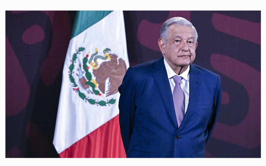 Mexican President Andres Manuel Lopez Obrador attends a briefing in Mexico City on April 11, 2024. 