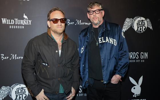 Dan Auerbach, left, and Patrick Carney of the Black Keys attend the launch party for their new single “Beautiful People (Stay High)” at Chateau Marmont's Bar Marmont on Jan. 13, 2024, in Los Angeles. (Rodin Eckenroth/Getty Images/TNS)