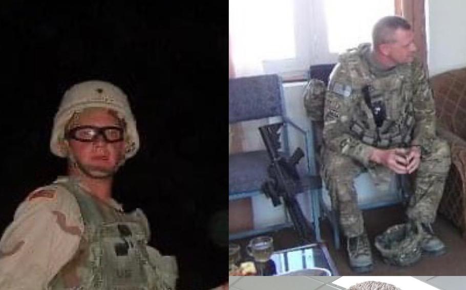 Capt. Eron Lindsey pictured here in Afghanistan in 2004 and 2011. Prompted by the 9/11 terrorist attacks, Lindsey rejoined the military after a 14-year break.