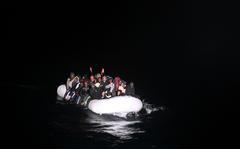 A migrant raft spotted by U.S. Coast Guard cutters Thetis, Emlen Tunnell, Glen Harris, and the Moroccan Coast Guard during a rescue operation in the Atlantic Ocean, Jan. 5, 2022. 