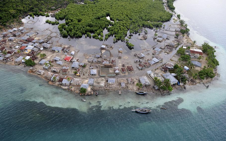 An aerial view of hurricane damage in Haiti is seen in November 2010 as U.S. military assets were preparing to support the Haitian government, the U.N. Stabilization Mission in Haiti and the U.S. Agency for International Development. 