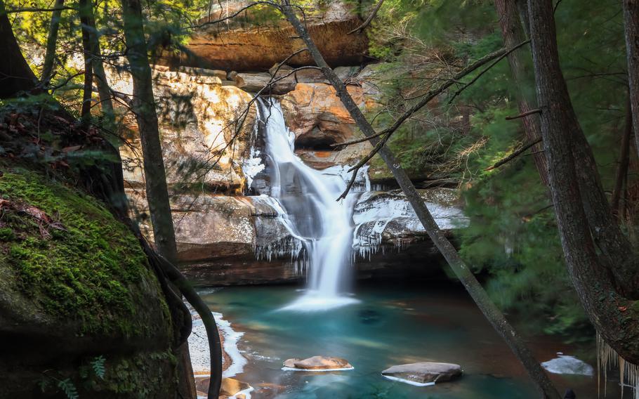 Scenic Cedar waterfall in Hocking Hills State Park.