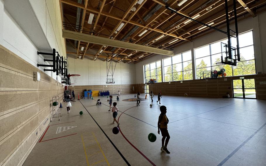 The gym at the new Grafenwoehr Elementary School, a Department of Defense Education Activity facility in Grafenwoehr, Germany, is equipped with sound-deadening walls.