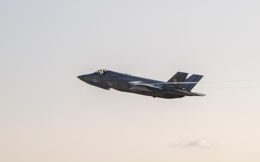 A Marine Corps F-35B Lightning II stealth fighter takes off from Marine Corps Air Station Iwakuni, Japan, Feb. 4, 2022. 
