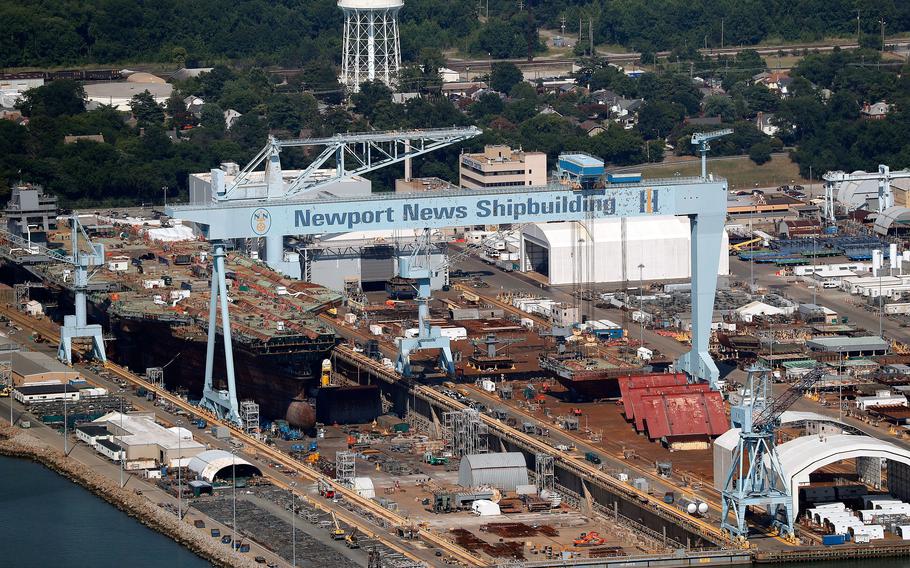 Newport News Shipbuilding is seen from an aerial view July 3, 2019.