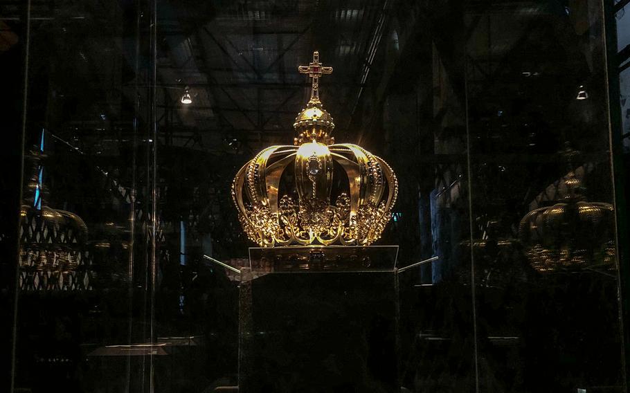The "Crown of the Mother of God," made by Christoph Weis with gold, silver, precious stones and pearls in 1951, is on display at Voelklingen Ironworks in Voelklingen, Germany. 