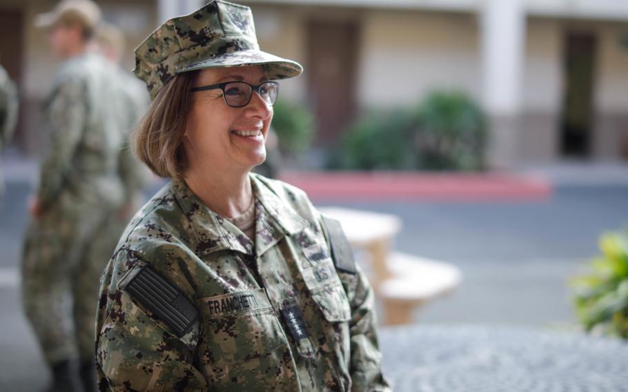 Adm. Lisa Franchetti, vice chief of naval operations, pictured during a tour of Marine Corps Base Hawaii, Dec. 13, 2022. President Joe Biden on Friday, July 21, 2023, nominated Franchetti to be the next chief of naval operations.