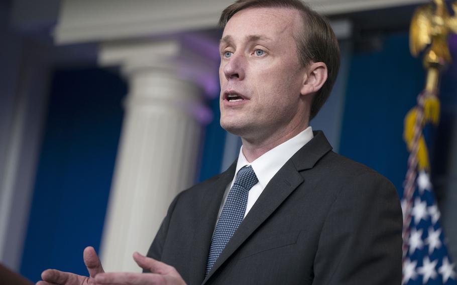 White House national security adviser Jake Sullivan speaks during a press briefing at the White House, Monday, June 7, 2021, in Washington. 