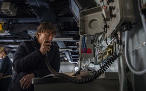230303-N-MW880-1013 ADRIATIC SEA (March 3, 2023) Tom Cruise addresses the crew on the 1MC during a visit to the Nimitz-class aircraft carrier USS George H.W. Bush (CVN 77), March 3, 2023. The George H.W. Bush Carrier Strike Group is on a scheduled deployment in the U.S. Naval Forces Europe area of operations, employed by U.S. Sixth Fleet to defend U.S., allied and partner interests. (U.S. Navy photo by Mass Communication Specialist 3rd Class Samuel Wagner)