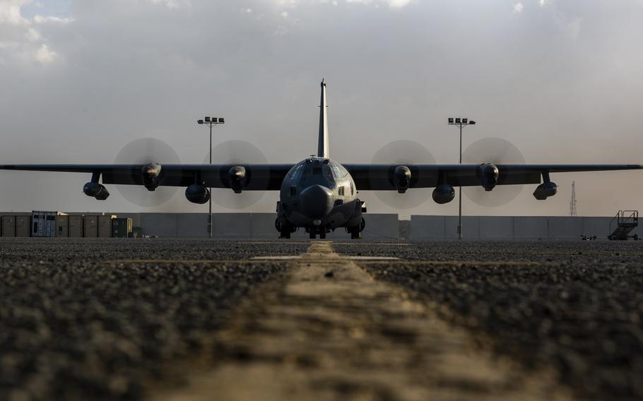 An MC-130 Combat Talon II, assigned to Hurlburt Field, Fla., has its engines tested at Ali Al Salem Air Base, Kuwait, March 14, 2020. A U.S. Air Force AC-130 gunship fired on a vehicle Tuesday, Nov. 21, 2023, carrying Iran-backed militants who had launched a missile at American troops in western Iraq, causing “several enemy casualties,” U.S. officials said.