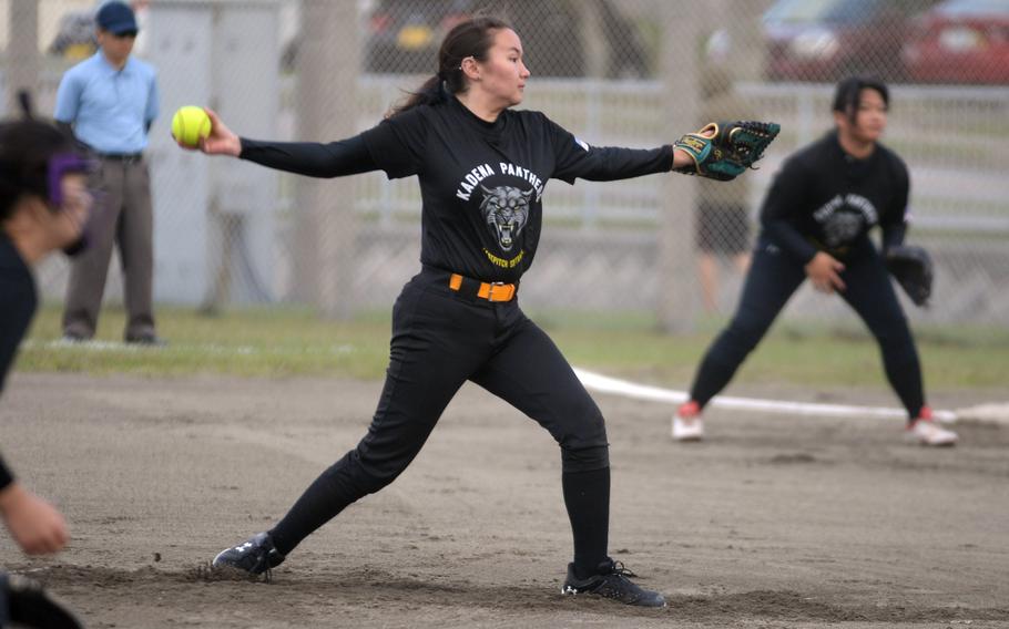 With ace junior right-hander Julia Petruff sidelined by an elbow injury, Nao Grove takes over as Kadena softball's No. 1 starter.