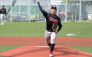 King right-hander Neo Purificacion delivers en route to a 5-3 no-hit victory over Perry, the 15th no-hitter pitched in the Pacific this season.