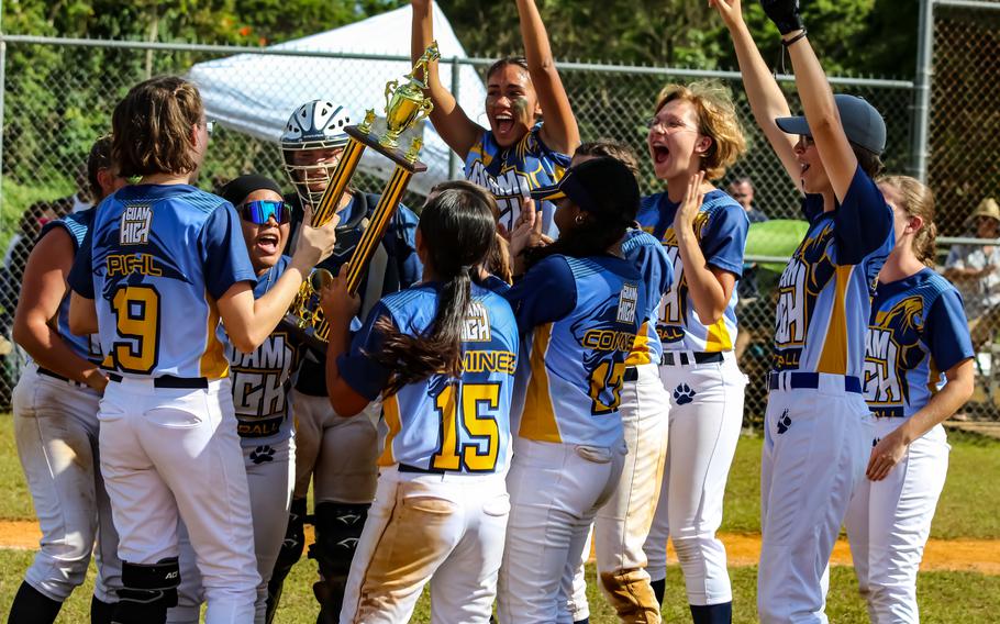 They're champions again. Guam High's softball team shut out Tiyan 12-0 in the island final on Saturday.