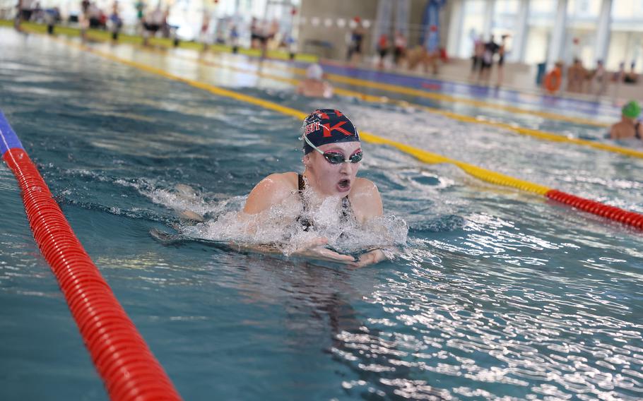 Kaiserslautern's Grace Cooper was the fastest swimmer in the girls 17-19 200-meter breaststroke at the European Forces Swim League Long Distance Championships in Dresden, Germany.