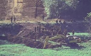 North Korean troops build a road near the Demilitarized Zone in this undated photo provided by the South's Joint Chiefs of Staff on June 18, 2024. 