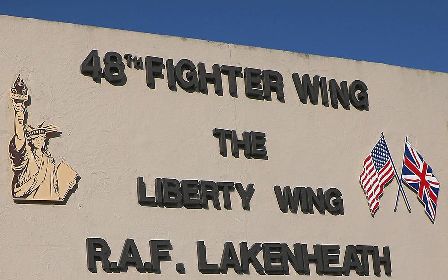 The sign for 48th Fighter Wing at RAF Lakenheath