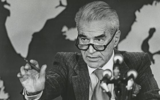 Bernard Kalb, as State Department spokesman, in January 1986. MUST CREDIT: Washington Post photo by Joel Richardson