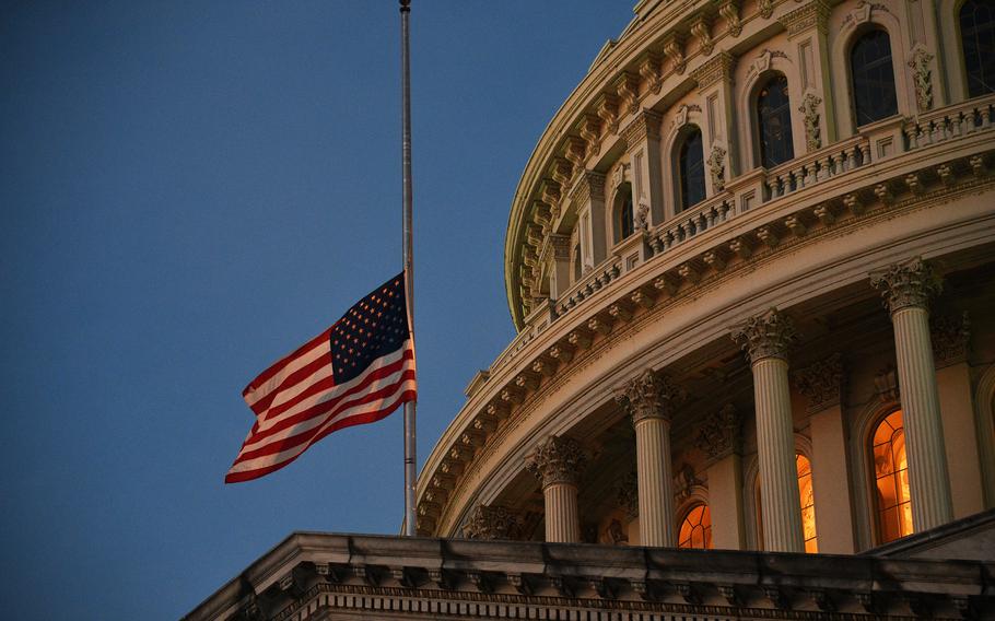 The U.S. flag at half-staff at the Capitol on the first anniversary of the Jan. 6 insurrection. 