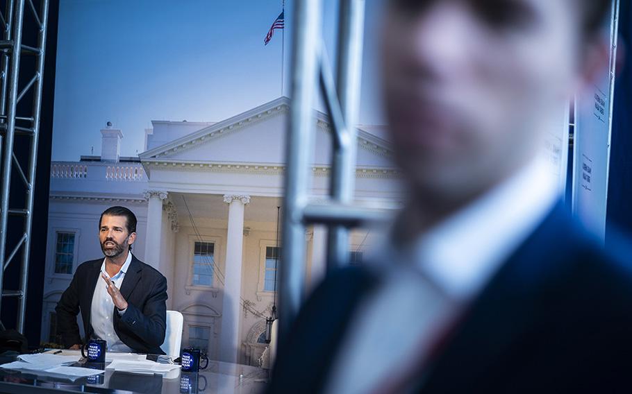 Donald Trump Jr., is seen at the 2023 CPAC conference in National Harbor, Md.