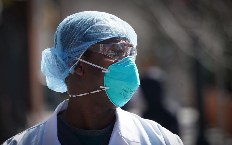A member of the medical staff at New York City's Montefiore Medical Center in April 2020. 