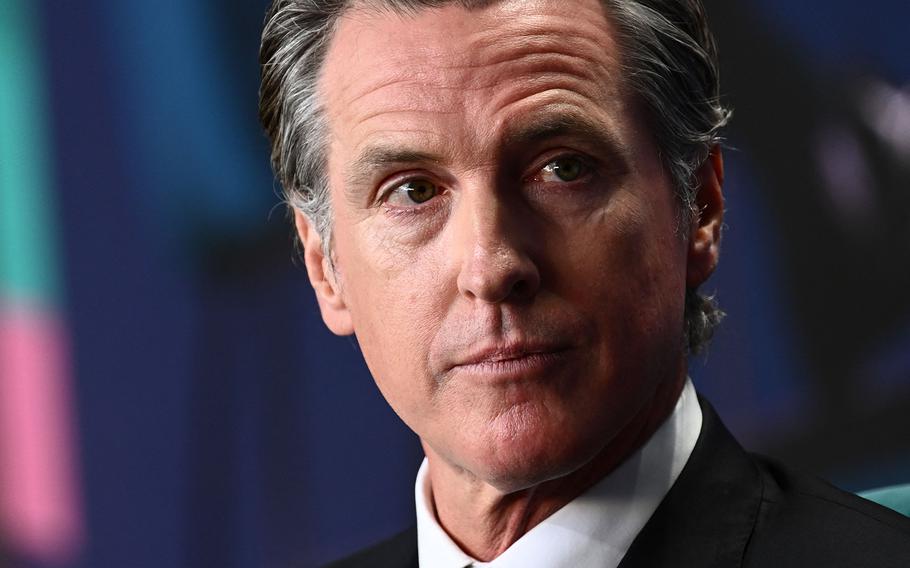California Governor Gavin Newsom speaks during the Milken Institute Global Conference in Beverly Hills, Calif., on May 2, 2023. 