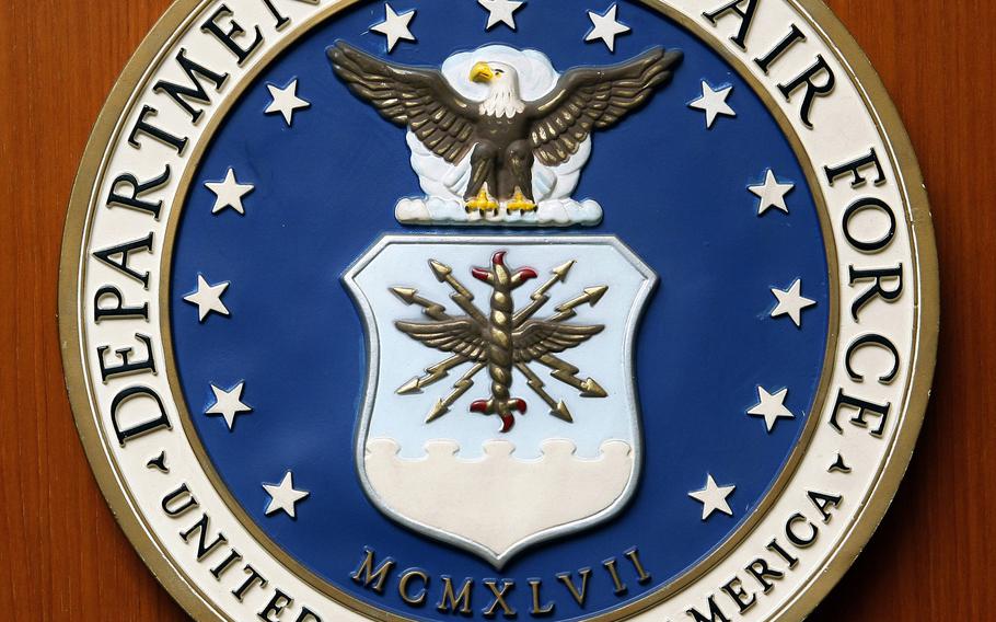 This Friday, Aug. 10, 2007, file photo, shows the logo of the Department of the Air Force at the United States embassy in Berlin. 