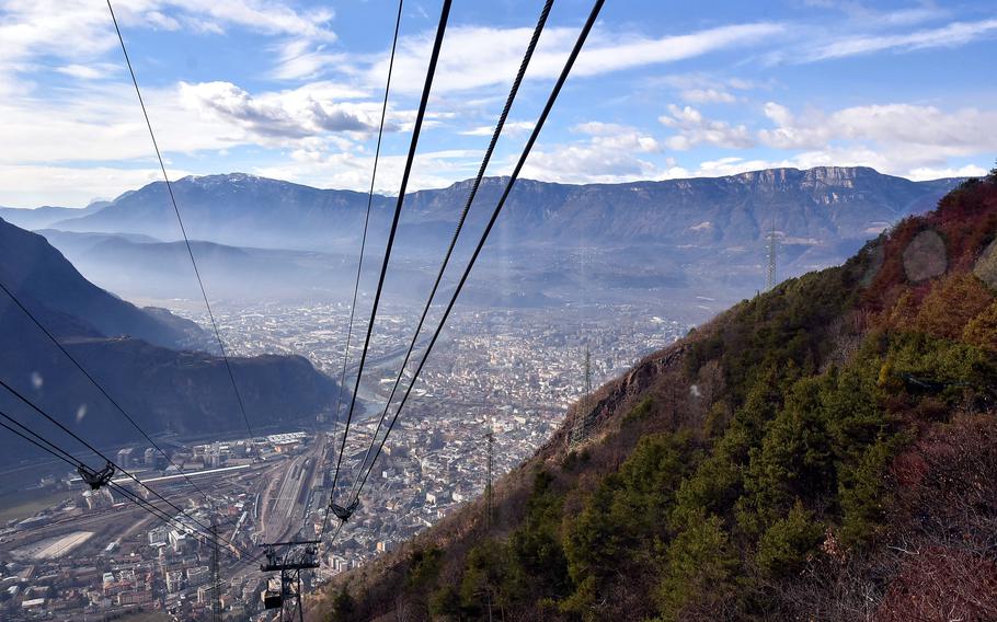 A great view of the entire city of Bolzano, Italy, and much of the surrounding area is in store for riders of a cable car that takes them up into the Alps.