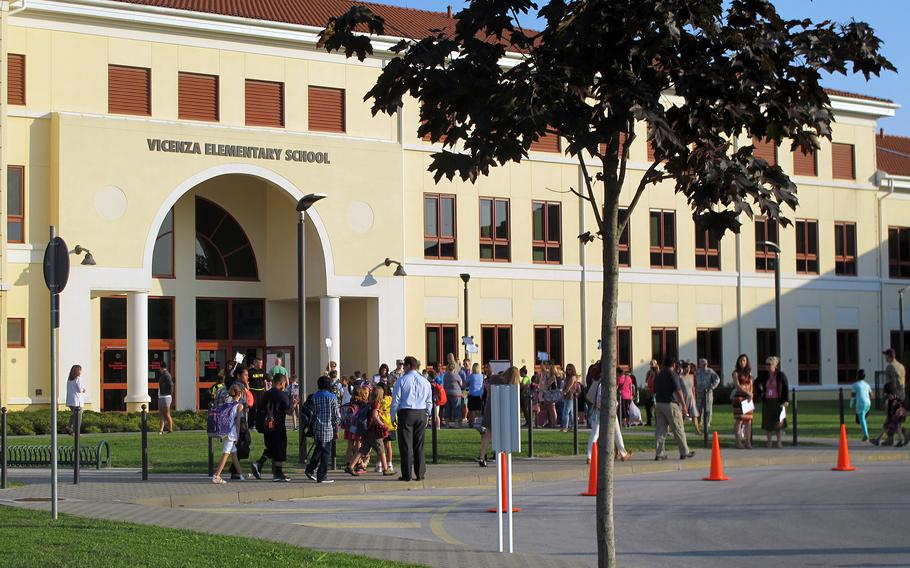 Vicenza Elementary School in Vicenza, Italy. The union for DODEA’s southern Europe region and Bahrain says that Department of Defense Education Activity officials have broken an agreement to negotiate in person rather than over Zoom, belatedly citing COVID-19, and highlighting what the union says is a disrespect for teachers.