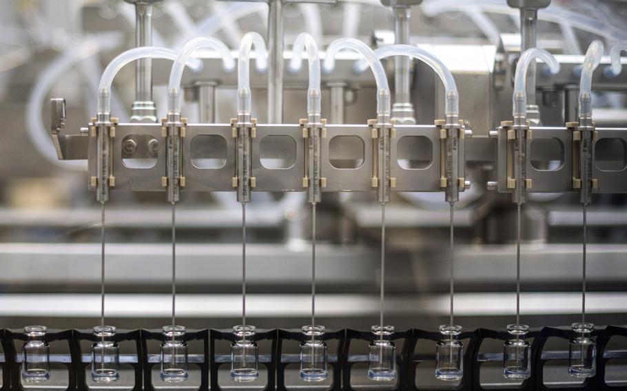 This May 2022 photo provided by Pfizer shows production of the Pfizer’s COVID-19 vaccine for children under 5 in Puurs, Belgium. U.S. health advisers on Saturday, June 18, 2022, recommended COVID-19 vaccines for infants, toddlers and preschoolers — the last group without the shots.