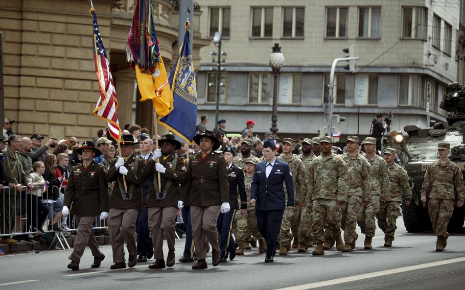 Soldiers march in the parade.