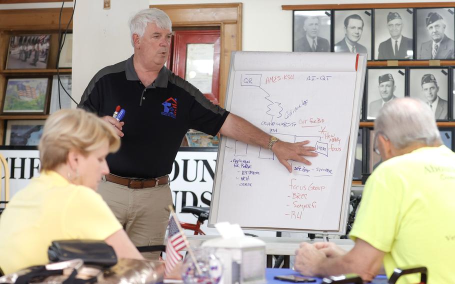 Jim Lindenmayer, director of the Cherokee County Homeless Veteran Program speaks during a meeting about forming a mental health coalition for veterans on Wednesday, April 12, 2023 in Canton, Ga. 