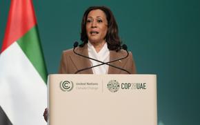 Vice President Kamala Harris speaks during a plenary session at the COP28 U.N. Climate Summit, Saturday, Dec. 2, 2023, in Dubai, United Arab Emirates. (AP Photo/Kamran Jebreili)