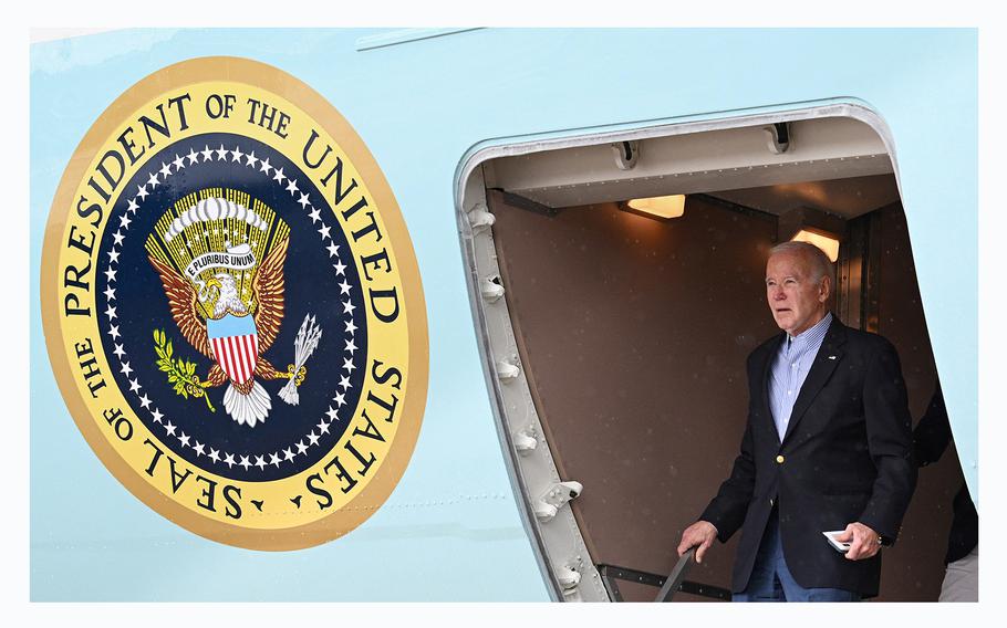 US President Joe Biden steps off Air Force One upon arrival at Henry E. Rohlsen Airport in Christiansted, Saint Croix, on the US Virgin Islands, on Dec. 27, 2023. Biden will be spending the New Year's holiday on Saint Croix. 