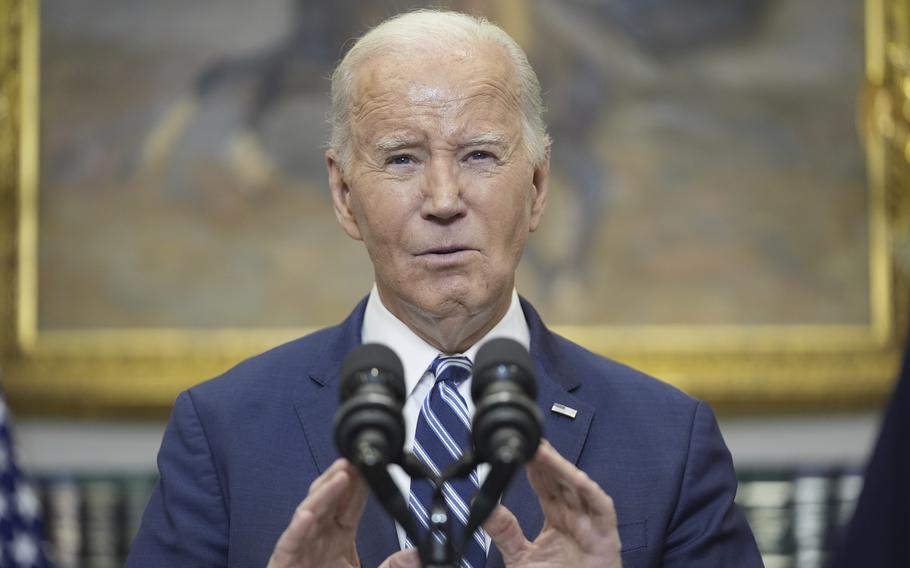 President Joe Biden delivers remarks Friday, Feb. 16, 2024, in the Roosevelt Room of the White House on the death of Russian opposition leader Alexei Navalny.