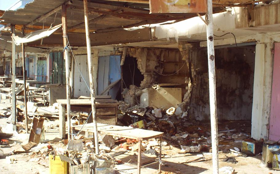 Iraqi insurgents in Bayji fought against U.S. troops from storefronts like this one in pitched battles Nov. 9 and Nov. 14, 2004, severely damaging the city’s business district.