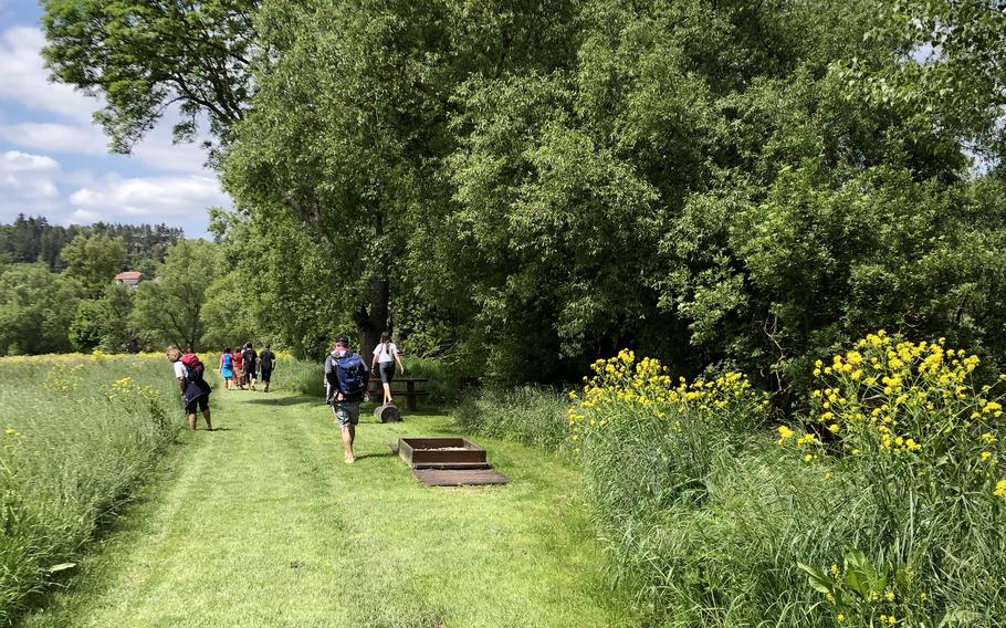 Scattered along the barefoot loop trail are adventure stations, where hikers can test their balance or walk on mulch, rocks and wine bottle corks.