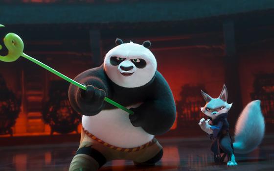 Po (voice of Jack Black) and Zhen (Awkwafina) team up in “Kung Fu Panda 4.” 