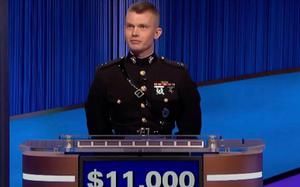 Capt. Tyler Vandenberg plays for a spot in the final round of the Champions Wildcard "Jeopardy" tournament on Dec. 13, 2023. He went on to win and will have a shot at a $100,000 prize. 