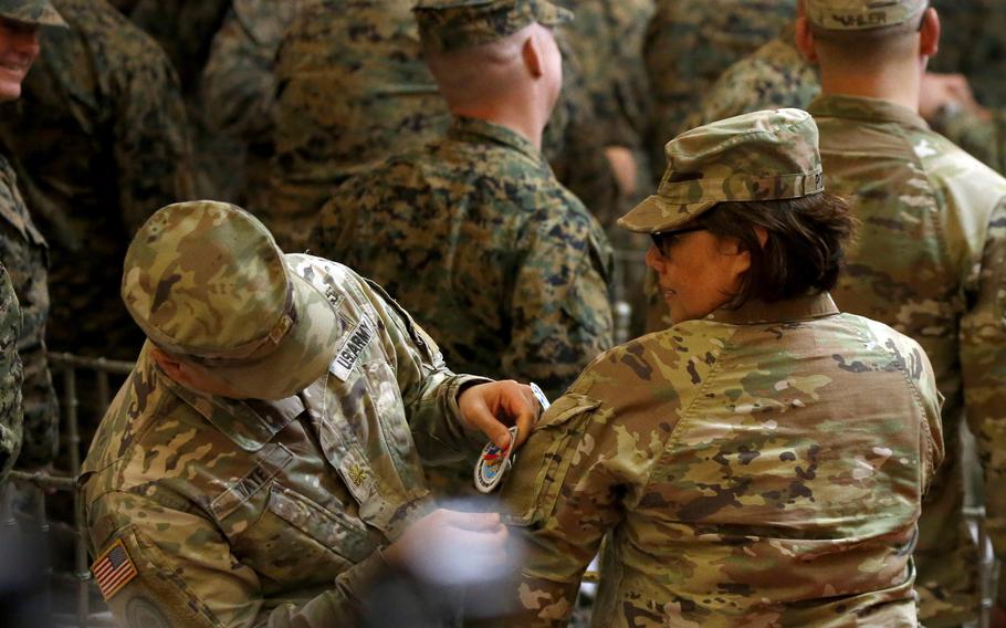 U.S. troops attend the Balikatan exercise's opening ceremony at Camp Aguinaldo in Quezon city, northeast of Manila, Tuesday, April 11, 2023.