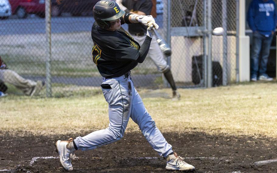 Levi Kuns takes a swing.