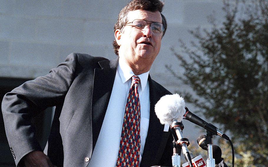 Former State Department spokesman and Marine veteran Hodding Carter III is seen in 1997, at the dedication of the new Loudoun Hospital Center building in Virginia. Carter died May 11, 2023. He was 88.